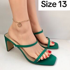 SIZE 13 Avery Green Open Square Toe Strappy Ultramarine Heels Sandals The Drop